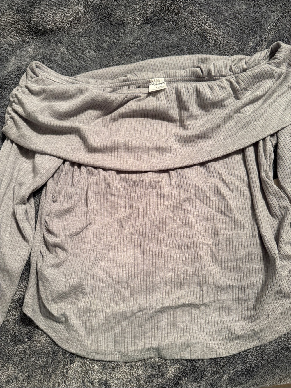 No Boundaries Light Gray Off-Shoulder Ribbed Top